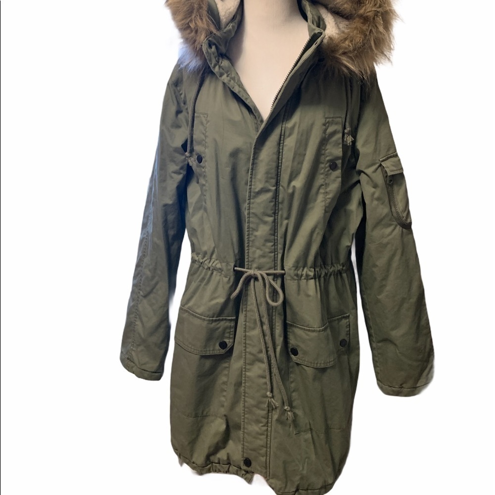 North Zone olive stadium length jacket, new